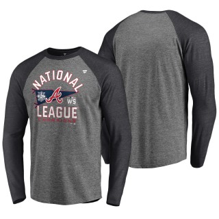 Men's Atlanta Braves Heathered Gray 2021 National League Champions Locker Room Tri-Blend Raglan Long Sleeve T-Shirt