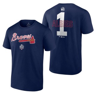Men's Atlanta Braves Ozzie Albies Navy 2021 World Series Bound Closer Name & Number T-Shirt