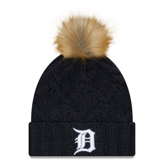 Detroit Tigers Women's Luxe Cuffed Knit Hat with Pom Navy