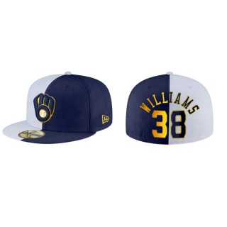 Devin Williams Brewers White Navy Split 59FIFTY Hat