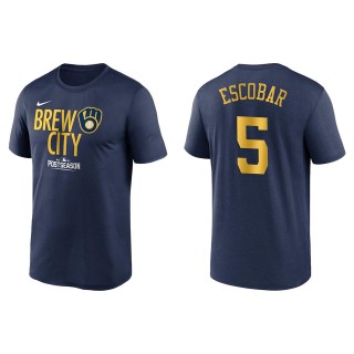 Eduardo Escobar Milwaukee Brewers Navy 2021 Postseason Authentic Collection Dugout T-Shirt