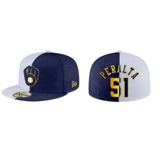 Freddy Peralta Brewers White Navy Split 59FIFTY Hat