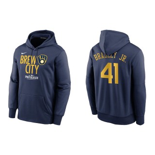 Jackie Bradley Jr. Milwaukee Brewers Navy 2021 Postseason Authentic Collection Dugout Pullover Hoodie