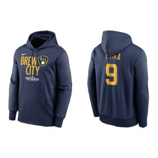 Manny Pina Milwaukee Brewers Navy 2021 Postseason Authentic Collection Dugout Pullover Hoodie