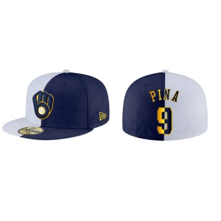 Manny Pina Brewers White Navy Split 59FIFTY Hat