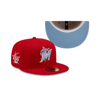 Miami Marlins 2017 MLB All-Star Game Blue Undervisor 59FIFTY Fitted Hat Scarlet