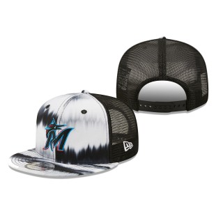 Miami Marlins Tie-Dye Wave Trucker 9FIFTY Snapback Hat White Black