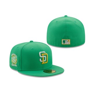 San Diego Padres New Era 25th Anniversary Side Patch Yellow Undervisor 59FIFTY Fitted Hat Kelly Green