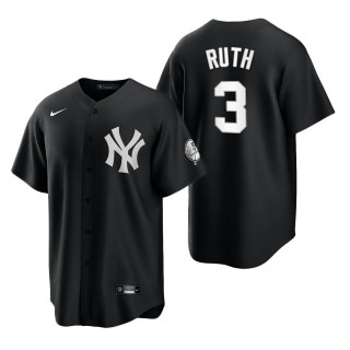 Men's New York Yankees Babe Ruth Black White Replica Jersey