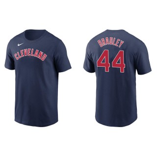Men's Cleveland Indians Bobby Bradley Navy Name & Number T-Shirt
