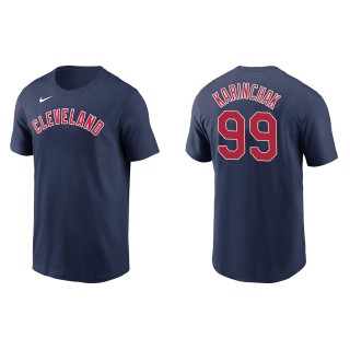 Men's Cleveland Indians James Karinchak Navy Name & Number T-Shirt