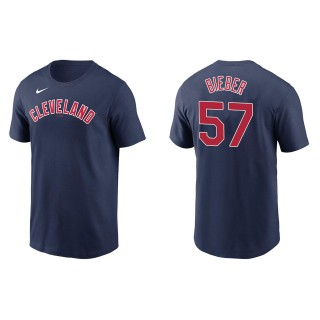 Men's Cleveland Indians Shane Bieber Navy Name & Number T-Shirt