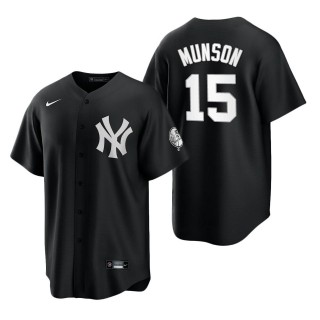 Men's New York Yankees Thurman Munson Black White Replica Jersey