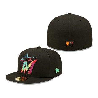 Miami Marlins New Era Neon Fill 59FIFTY Fitted Hat Black