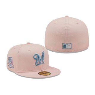Milwaukee Brewers 40th Anniversary Sky Undervisor 59FIFTY Fitted Hat Pink