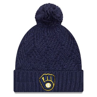 Milwaukee Brewers Women's Brisk Cuffed Knit Hat with Pom Navy