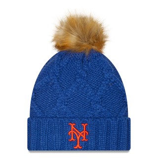 New York Mets Women's Luxe Cuffed Knit Hat with Pom Royal