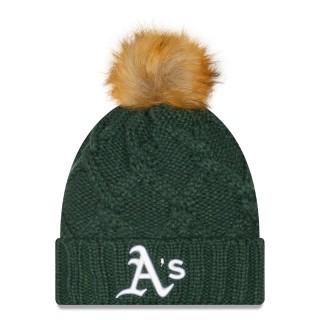Oakland Athletics Women's Luxe Cuffed Knit Hat with Pom Green