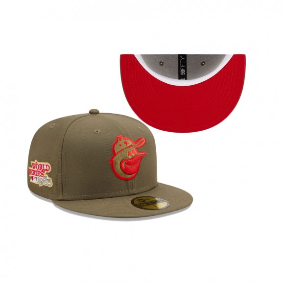 Baltimore Orioles 1983 World Series Scarlet Undervisor 59FIFTY Fitted Hat Olive