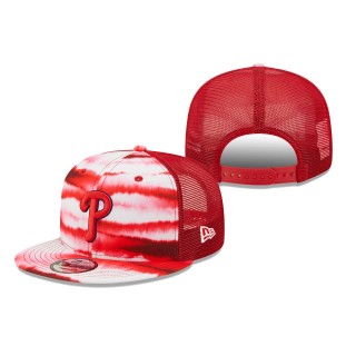 Philadelphia Phillies Tie-Dye Wave Trucker 9FIFTY Snapback Hat White Red
