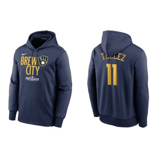 Rowdy Tellez Milwaukee Brewers Navy 2021 Postseason Authentic Collection Dugout Pullover Hoodie
