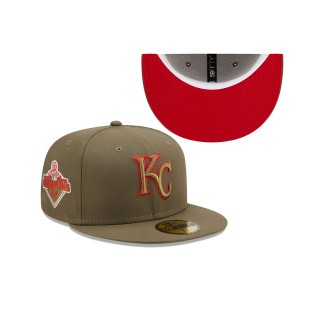 Kansas City Royals 2015 World Series Scarlet Undervisor 59FIFTY Fitted Hat Olive