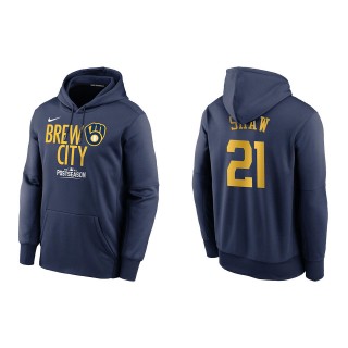 Travis Shaw Milwaukee Brewers Navy 2021 Postseason Authentic Collection Dugout Pullover Hoodie
