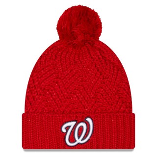 Washington Nationals Women's Brisk Cuffed Knit Hat with Pom Red