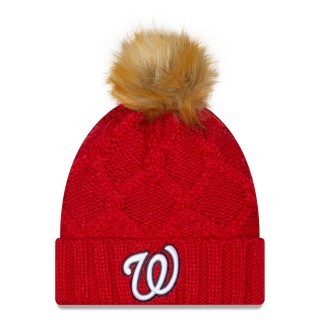 Washington Nationals Women's Luxe Cuffed Knit Hat with Pom Red