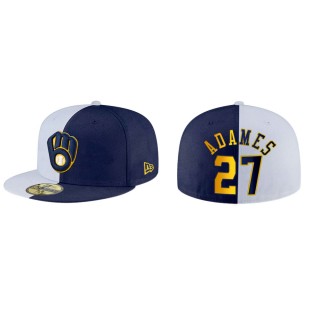 Willy Adames Brewers White Navy Split 59FIFTY Hat