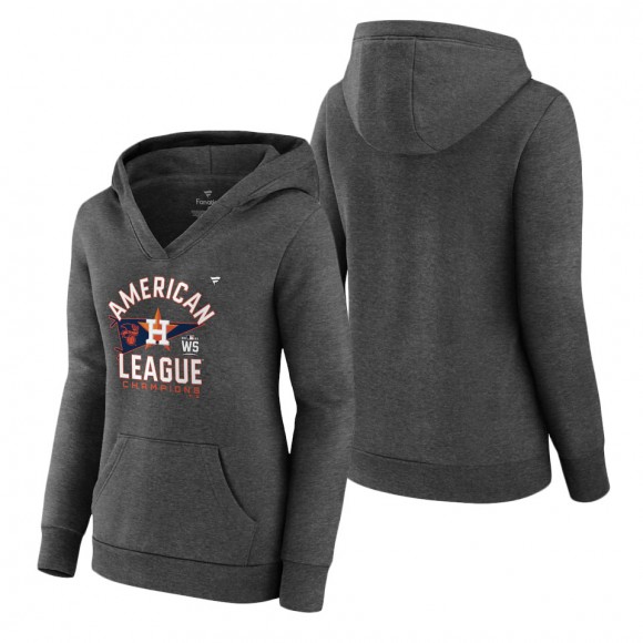 Women's Houston Astros Heathered Charcoal 2021 American League Champions Locker Room Crossover Neck Pullover Hoodie