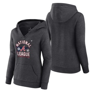 Women's Atlanta Braves Heathered Charcoal 2021 National League Champions Locker Room Crossover Neck Pullover Hoodie