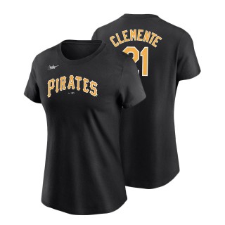 Women Pirates Roberto Clemente Nike Black Cooperstown Collection T-Shirt