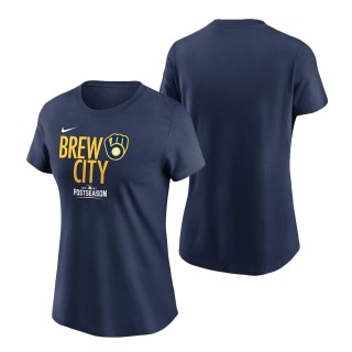 Women's Milwaukee Brewers Navy 2021 Postseason Authentic Collection Dugout T-Shirt