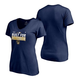 Women's Milwaukee Brewers Navy 2021 Postseason Locker Room V-Neck T-Shirt