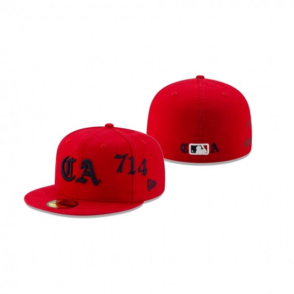 Angels Stamped Script Red 59FIFTY Fitted Hat