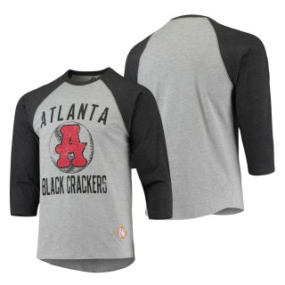 Men's Atlanta Black Crackers Stitches Heathered Gray Black Negro League Wordmark Raglan 3-4-Sleeve T-Shirt