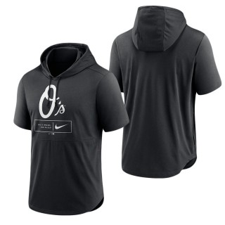 Men's Baltimore Orioles Black Logo Lockup Performance Short-Sleeved Pullover Hoodie