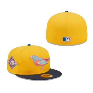 Men's Baltimore Orioles Gold Azure Oriole Park at Camden Yards 25th Anniversary Undervisor 59FIFTY Fitted Hat