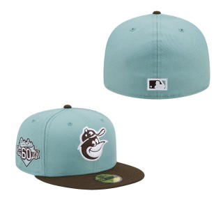 Baltimore Orioles Light Blue Brown 60th Anniversary Beach Kiss 59FIFTY Fitted Hat