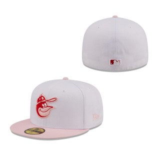 Baltimore Orioles White Pink Scarlet Undervisor 59FIFTY Fitted Hat
