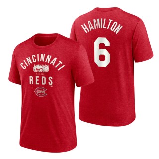 Men's Cincinnati Reds Billy Hamilton Red 2022 Field of Dreams Lockup Tri-Blend T-Shirt