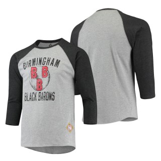 Men's Birmingham Black Barons Stitches Heathered Gray Black Negro League Wordmark Raglan 3-4-Sleeve T-Shirt