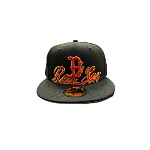 Boston Red Sox Black Orange Logo Script 59FIFTY Fitted Hat