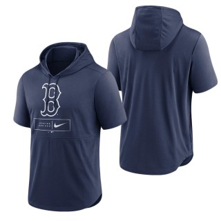 Men's Boston Red Sox Navy Logo Lockup Performance Short-Sleeved Pullover Hoodie