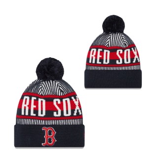 Men's Boston Red Sox Navy Striped Cuffed Knit Hat with Pom