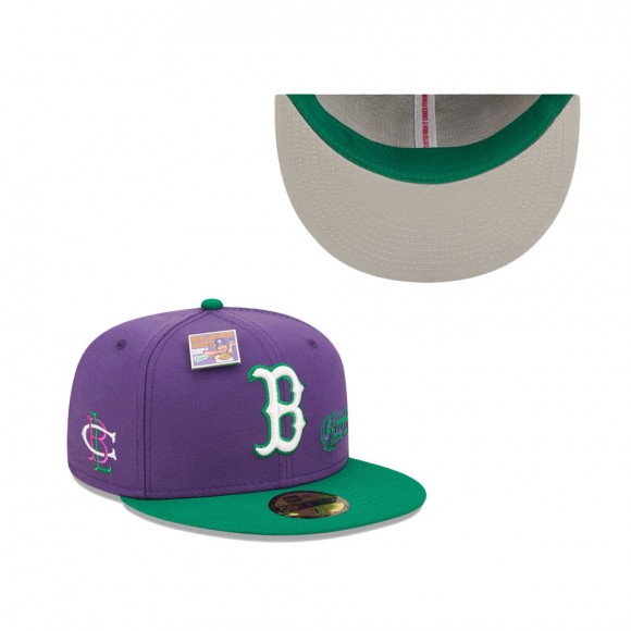 Boston Red Sox Purple Green MLB x Big League Chew Ground Ball Grape Flavor Pack 59FIFTY Fitted Hat