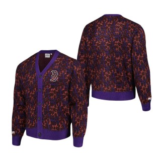 Boston Red Sox Purple Cheetah Cardigan Button-Up Sweater