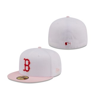 Boston Red Sox Scarlet Undervisor 59FIFTY Fitted Hat White Pink