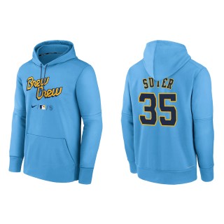 Brent Suter Brewers Powder Blue 2022 City Connect Authentic Collection Therma Performance Pullover Hoodie